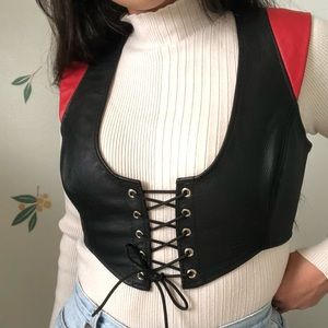 Vintage Ravenswood Leather Lace Up Crop Top